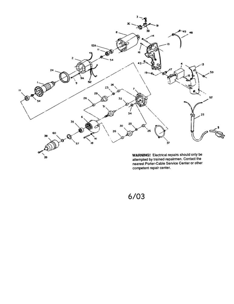 Drill Diagram and Parts List for 7515  Porter Cable Drill